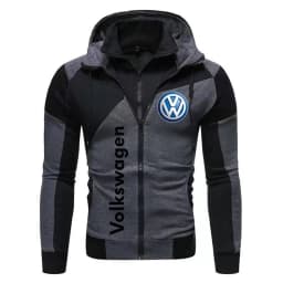 2025 Autumn/winter men's motorcycle jacket, Volkswagen logo printed men's sports hooded double zipper sweatshirt
