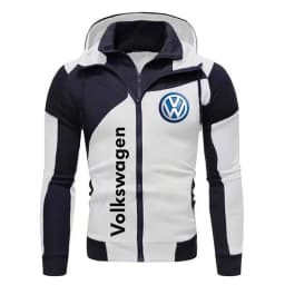 2025 Autumn/winter men's motorcycle jacket, Volkswagen logo printed men's sports hooded double zipper sweatshirt