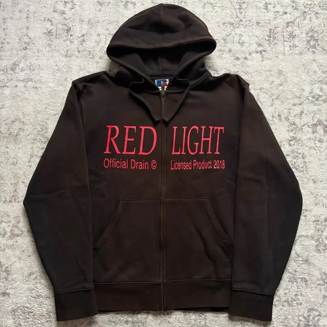 Red Light Zip-Up Oversized Hoodie Grunge Streetwear Gothic Sweatshirt Hoodies Women Tops Men Clothing Goth Harajuku Y2k Clothes