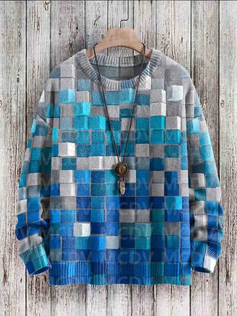 Vintage Geometry Art Print Casual Knit Pullover Sweater Women For Men Sweater