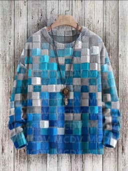 Vintage Geometry Art Print Casual Knit Pullover Sweater Women For Men Sweater