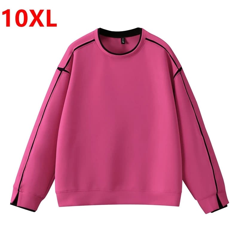 New Arrivals for Spring  Autumn Street Style Plus Size Men Color-Block Crewneck Long-Sleeve Loose Fake Two-Piece Top170kg10XL