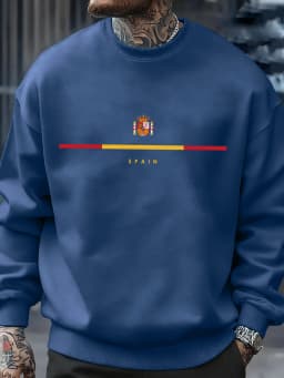 Spain National Emblem Design Sweatshirts Hip Hop Fleece Sweatshirt Autumn Fashion Streetwears All-Match Crewneck Pullover
