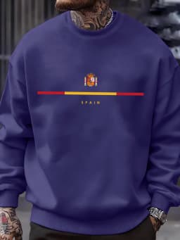 Spain National Emblem Design Sweatshirts Hip Hop Fleece Sweatshirt Autumn Fashion Streetwears All-Match Crewneck Pullover