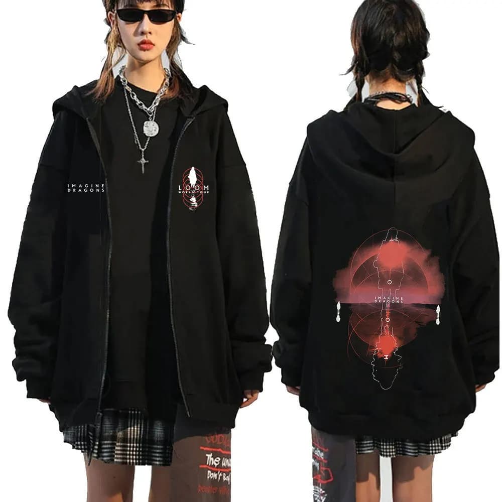 Imagine Dragons Band Loom World Tour 2025 Zipper Hoodies Men Women Clothing Pullovers Fashion Hip Hop Zip Up Sweatshirt Jackets