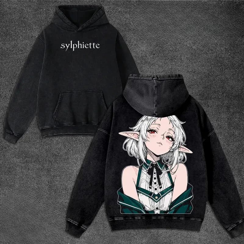 Mushoku Tensei Sylphiette Anime Printed Hooded Men Women Washed Cotton Hoodies Vintage Streetwear Casual Oversized Sweatshirt