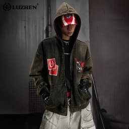 LUZHEN 2026 New Trendy Wornout Tie-dyed Vintage Style Printed Hooded Coat Men's Handsome Original Street Sweatshirt Tops JY9071