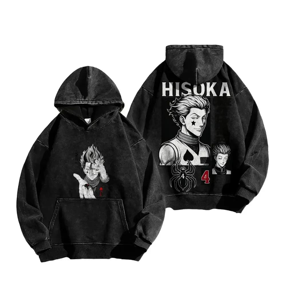 Hot Anime Hunter x Hunter Hisoka Print Hooded Men Women Cotton Hoodies Retro Washed Sweatshirt Harajuku Casual Loose Streetwear