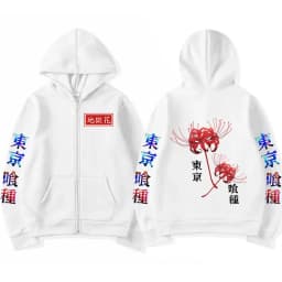 Anime Tokyo Ghoul Spider Lily Zipper Hoodie Kanekiken Manga Graphic Print Hooded Zip Up Sweatshirts Oversize Men's Jackets Coats
