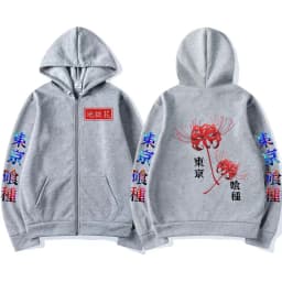 Anime Tokyo Ghoul Spider Lily Zipper Hoodie Kanekiken Manga Graphic Print Hooded Zip Up Sweatshirts Oversize Men's Jackets Coats