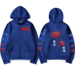 Anime Tokyo Ghoul Spider Lily Zipper Hoodie Kanekiken Manga Graphic Print Hooded Zip Up Sweatshirts Oversize Men's Jackets Coats