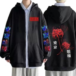 Anime Tokyo Ghoul Spider Lily Zipper Hoodie Kanekiken Manga Graphic Print Hooded Zip Up Sweatshirts Oversize Men's Jackets Coats