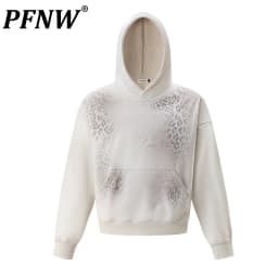 PFNW High Street Leopard Print Hooded Sweatshirt Men's Fashionable Long Sleeve Pocket Pullover Hoodie 2026 New Tide 28L3412