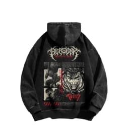 Guts Graphic Hooded Berserk Anime Streetwear Men Women Oversized Hoodies Washed Cotton Pullover Vintage Street Casual Sweatshirt