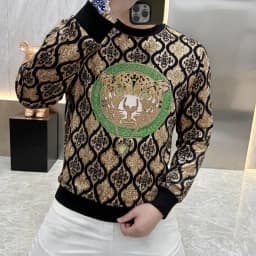 Autumn Long Sleeved Velvet Long Sleeved Casual T-shirt Men Sweatshirt Heavy Industry Sequin Social Harajuku Sweatshirt Pullover