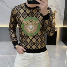 Autumn Long Sleeved Velvet Long Sleeved Casual T-shirt Men Sweatshirt Heavy Industry Sequin Social Harajuku Sweatshirt Pullover