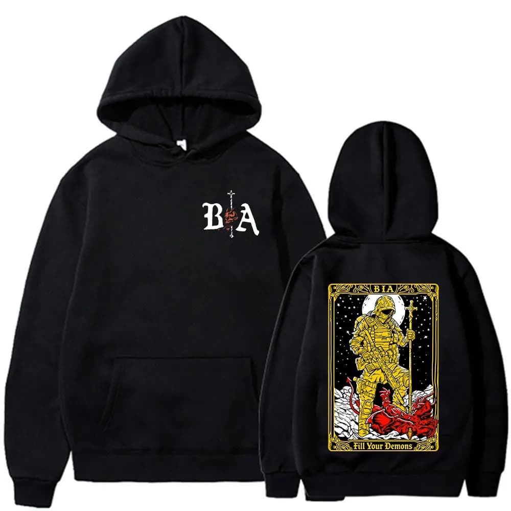 Demons Skeleton Brothers in Arms Double Sided Printed Hoodies Men's Clothing Fashion Sweatshirt Oversized Long Sleeve Pullovers