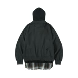 Vintage Washed Fake Three Piece Hooded Knit Cardigan For Men Ripped Destroyed Plaid Splice Layered Street Style Jacket