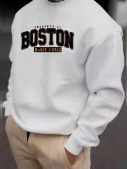 Men's Autumn and Winter Fashionable Casual Loose Poker Card A Print Fleece Pullover Long Sleeved Round Neck Sweatshirt