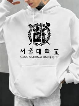 Seoul National University Printed Hoody Men Oversize Fleece Casual Hoodies Autumn Hip Hop Sportswear Fashion Street Clothing