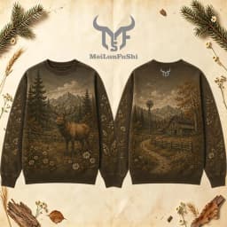 Vintage Wilderness Wildlife Graphic Crew Neck Sweatshirt Men Outdoor All Over Print Pullover Men's And Women's Casual Streetwear