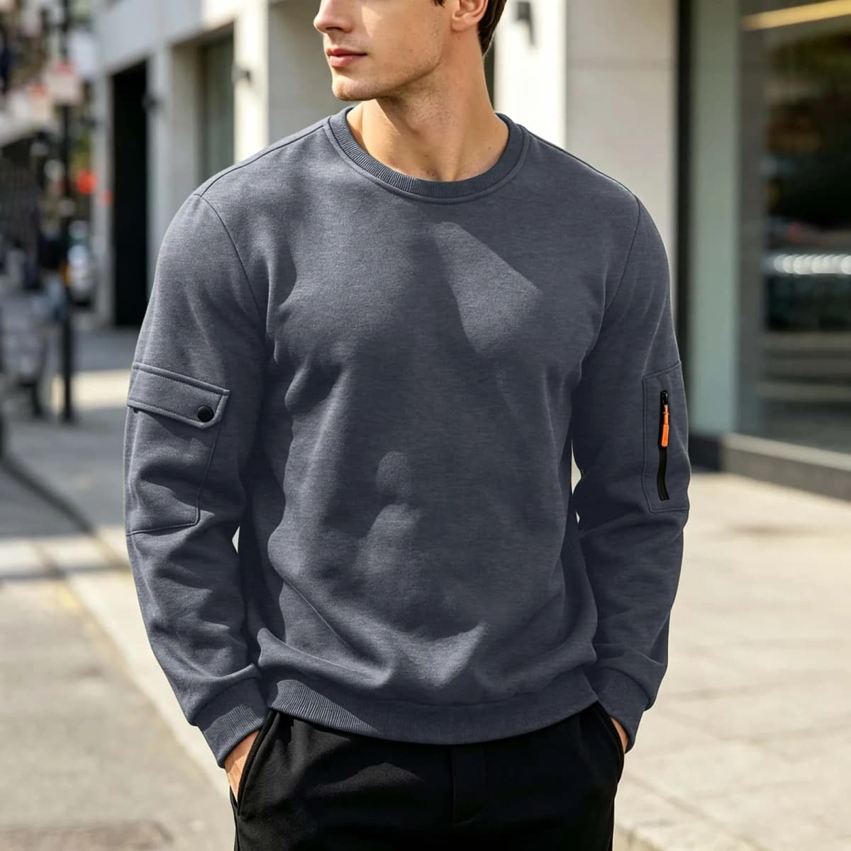 Men's Hoodies Without Hoods Thin Fleece Stylish Simple Basic Solid Color Pullover Mens Casual Sweatshirt Long Sleeve