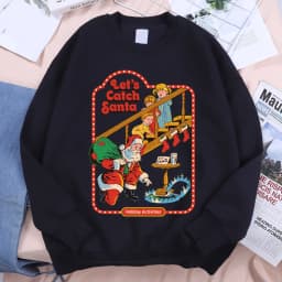 Let’S Catch Santa Holiday Activities Comics Print Clothes Men Women Soft Loose Sweatshirt Warm Soft Hoodie O-Neck Pullover Hoody