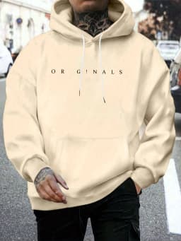 Men's Autumn and Winter Casual Fashion Loose ORIGINALS Letter Printed Long Sleeved Hooded Sweatshirt Warm Pullover