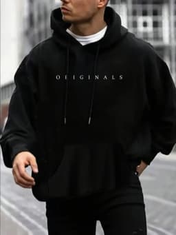 Men's Autumn and Winter Casual Fashion Loose ORIGINALS Letter Printed Long Sleeved Hooded Sweatshirt Warm Pullover