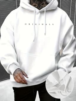Men's Autumn and Winter Casual Fashion Loose ORIGINALS Letter Printed Long Sleeved Hooded Sweatshirt Warm Pullover
