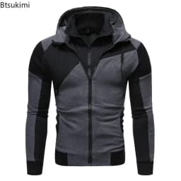 Men's Hoodies Jacket Slim Fit Hooded Zipper Patchwork Coats Man Solid Thicken Warm Sweatshirt Men's Casual Outdoor Clothing Tops