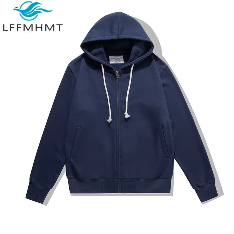 500GSM Heavyweight Terry Zip Up Hoodie for Men Solid Color Loose Oversized Casual Trendy Comfort Layering Full Zip Sweatshirt