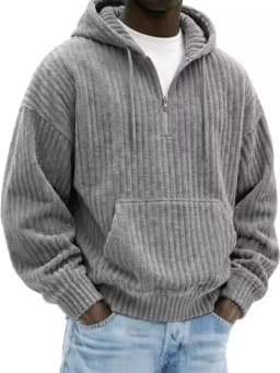 2026 Men Vintage Knit Zip Hoodie, Loose Pullover Sweatshirt, Long Sleeve Casual Streetwear Daily Autumn Winter Tops