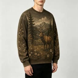 Wilderness Wildlife Print Crew Neck Sweatshirt Men Outdoor Vintage All Over Print Pullover Unisex Casual Street Long-sleeved Top