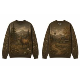 Wilderness Wildlife Print Crew Neck Sweatshirt Men Outdoor Vintage All Over Print Pullover Unisex Casual Street Long-sleeved Top