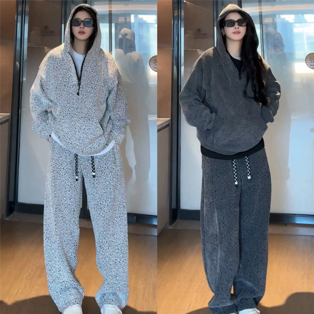 Silver Thread Sportswear Set for Men And Women Casual Sweatshirt Wide Leg Pants Autumn New Style Long Sleeve Polyester Fiber