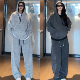 Silver Thread Sportswear Set for Men And Women Casual Sweatshirt Wide Leg Pants Autumn New Style Long Sleeve Polyester Fiber