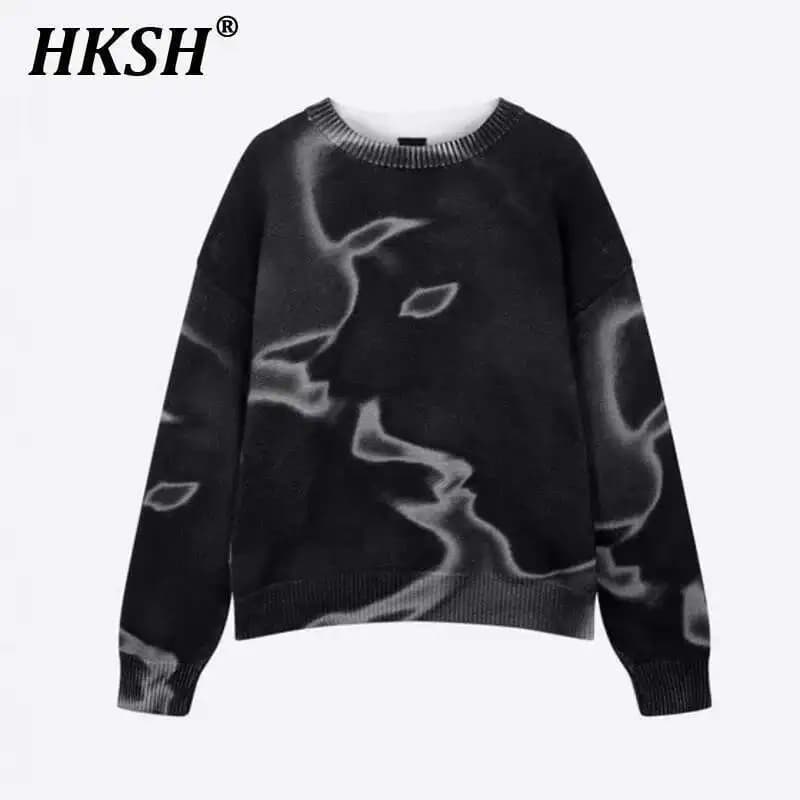 HKSH Spring New Men Tide 3D Printed Thick Needle Round Collar Sweater Fashion Niche Streetwear Y2K Sweatshirt Women Loose HK4362