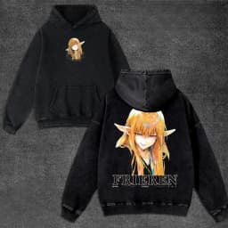 Frieren Anime Graphic Kawaii Hooded Men Women Vintage Hoodies Washed Cotton Sweatshirt Harajuku Streetwear Male Casual Pullover