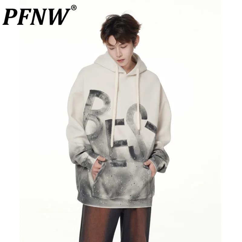 PFNW High Street Fashion Dirty Stained Graffiti Hoodie Men's Hooded Long Sleeve Loose Pullover Top 2026 New Tide 28L3413