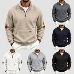 Fall/Winter European And Men's Outdoor Casual Loose Fitting Heavyweight Stand Small Check Knitted Sweatshirts for Adults