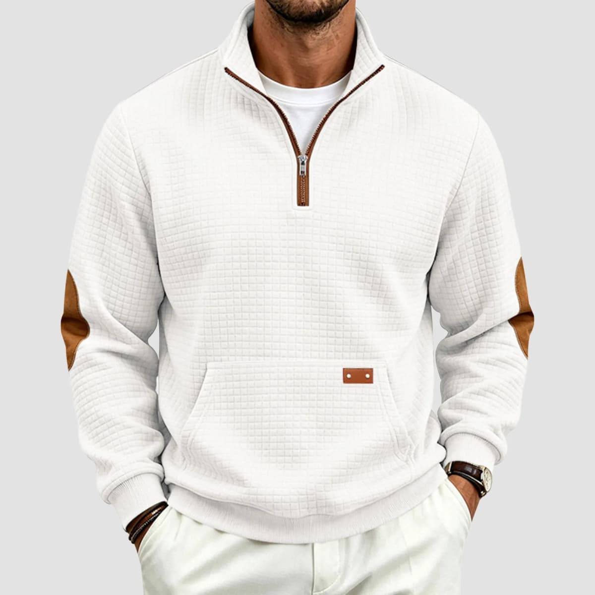 Fall/Winter European And Men's Outdoor Casual Loose Fitting Heavyweight Stand Small Check Knitted Sweatshirts for Adults