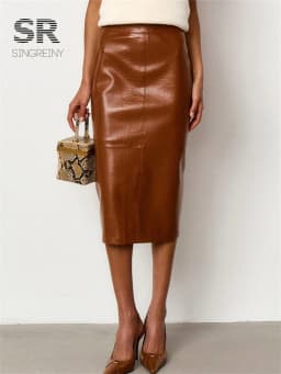 SINGREINY Autumn PU Leather Sexy Straight Skirt Crocodile Texture Celebrity Style Female Commute Party Elegant Edgy Trend Skirts