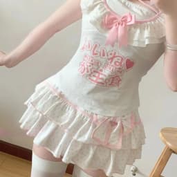 Deeptown Harajuku Y2k Lolita Mini Skirt Women Bow Japanese Style Kawaii Pleated Skirts Sweet Dot Ruffles Cake Layered Skirts