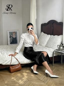 SINGREINY Fake Crocodile Grain Leather Long Skirts Autumn Fashion Designer-Inspired Straight Retro PU Leather Split Skrits