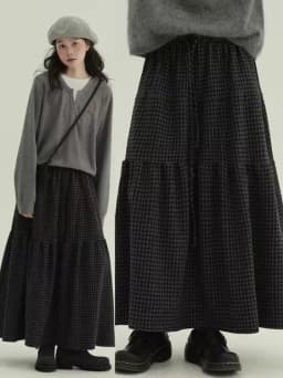Vintage Korean Plaid Skirt Casual Anti-Aging Cake Style Half-length Skirt Artistic Loose Fit Elastic Waist Design