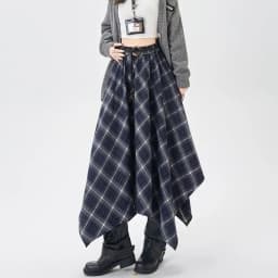 French Vintage Plaid Wrap Skirts for Women Autumn High Waist Pleated A-Line Maxi Skirts Irregular Long Skirts Female Clothing