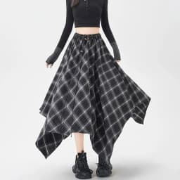 French Vintage Plaid Wrap Skirts for Women Autumn High Waist Pleated A-Line Maxi Skirts Irregular Long Skirts Female Clothing