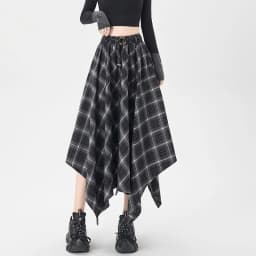 French Vintage Plaid Wrap Skirts for Women Autumn High Waist Pleated A-Line Maxi Skirts Irregular Long Skirts Female Clothing