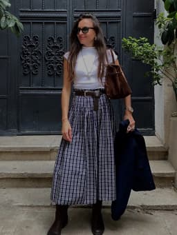 HH Woman Fashion Street Style Skirt Women Fashion Belted Plaid Midi Skirt Zipper Casual Long Skirt High Waist Chic Pleated Skirt